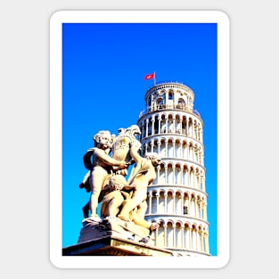 The Fountain with Angels and the Leaning Tower of Pisa at the Square of Miracles Sticker